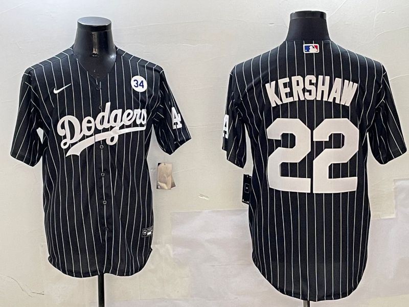 Men Los Angeles Dodgers #22 Kershaw Black Stripe Jointly Name 2025 Nike MLB Jersey style 6->los angeles dodgers->MLB Jersey